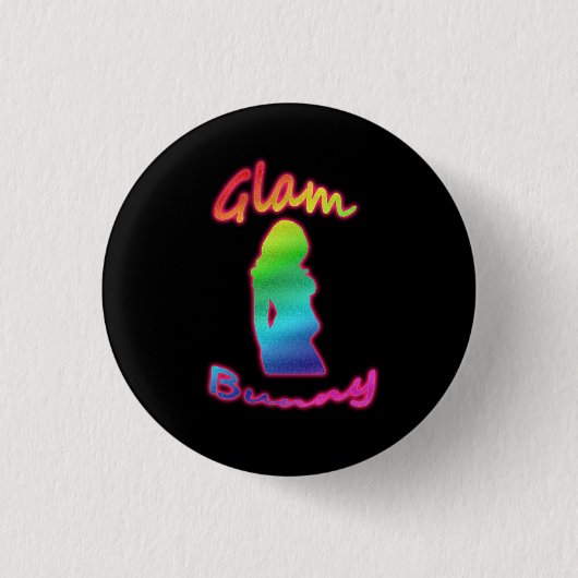 Rainbow Glam Bunny-Logo op zwarte Button (Voorkant)