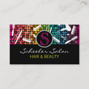 Rainbow Glam Hair Salon Monogram Visitekaartjes