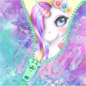 Rainbow Glam White Unicorn Peek-A-Boo Zipper Sticker (Voorkant)