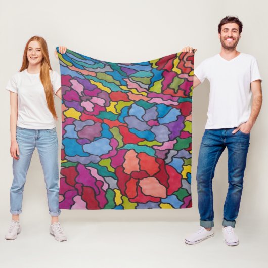 Rainbow Glas in lood Flowers Abstract Fleece Deken (In situ)