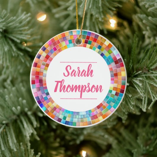 Rainbow Glass Mosaic Circle Frame Name Keramisch Ornament (Boom)