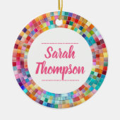 Rainbow Glass Mosaic Circle Frame Name Keramisch Ornament (Voorkant)