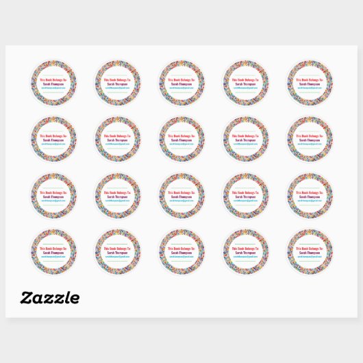 Rainbow Glass Mosaic Circle Frame Name Ronde Sticker (Vel)