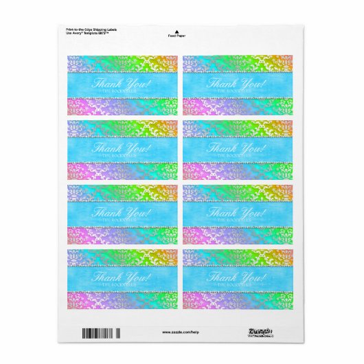 Rainbow Glimmer Damask Bruiloft Dank u Etiket (Full Sheet)