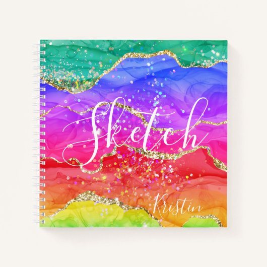 Rainbow Glitter Abstract Jouw naam Sketchbook Notitieboek (Voorkant)
