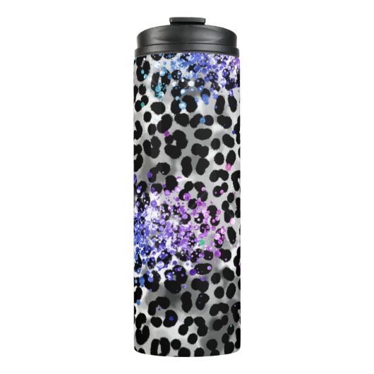 ** Rainbow Glitter Animal Leopard Spots Girly QR Thermosbeker (Voorkant)