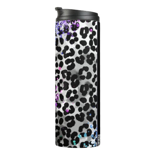 ** Rainbow Glitter Animal Leopard Spots Girly QR Thermosbeker (Geroteerd rechts)