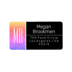 Rainbow Glitter/B&W/DIY Name Address Monogram Etiket