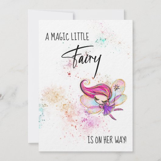 ** Rainbow Glitter Baby Fairy Shower Invitation Kaart (Voorkant)