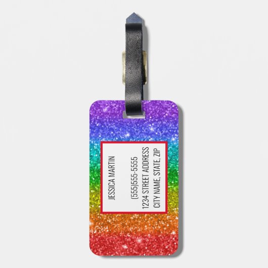 Rainbow Glitter Bagagelabel (Achterkant verticaal)