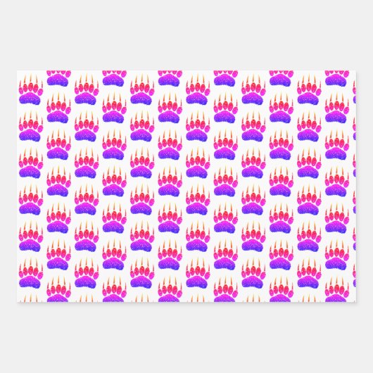 Rainbow Glitter Beer Paw Print Tekening Inpakpapier Vel (Voorkant)