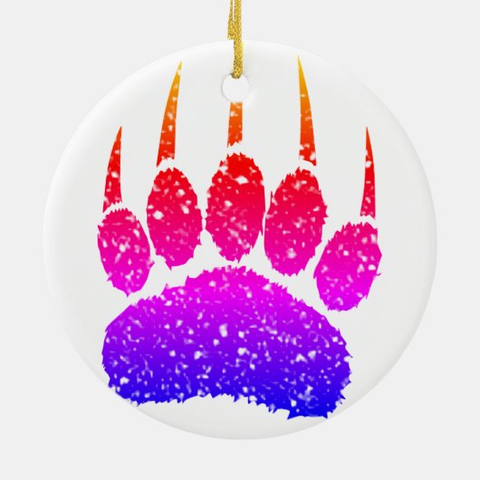 Rainbow Glitter Beer Paw Print Tekening Keramisch Ornament (Achterkant)