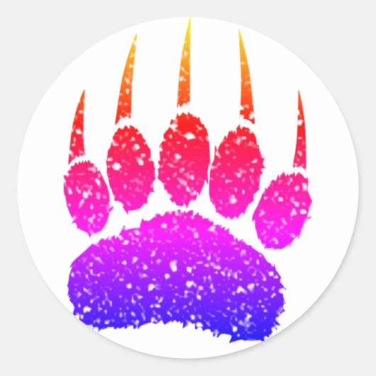 Rainbow Glitter Beer Paw Print Tekening Ronde Sticker (Voorkant)
