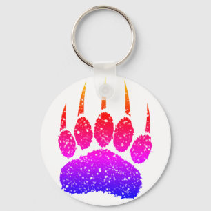 Rainbow Glitter Beer Paw Print Tekening Sleutelhanger
