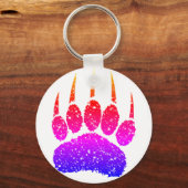 Rainbow Glitter Beer Paw Print Tekening Sleutelhanger (Achterkant)