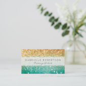 Rainbow Glitter Blauwgroen en Gold Visitekaartje (Staand voorkant)