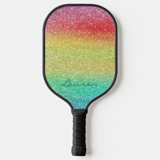 Rainbow Glitter Blauwgroen naam Pickleball Paddle (Achterkant)