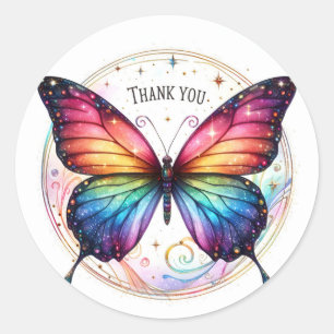Rainbow Glitter Butterfly - Dank u - Ronde Sticker