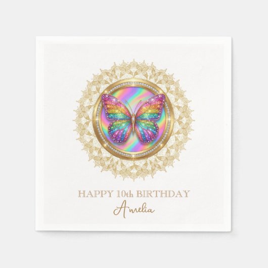 Rainbow Glitter Butterfly Elegant Lace Party Servet (Voorkant)