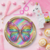 Rainbow Glitter Butterfly Party Paper Plates Papieren Bordje (Feest)