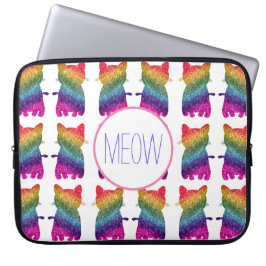 Rainbow Glitter Cat Artistic Fun Custom Patroon Laptop Sleeve