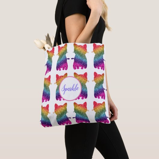 Rainbow Glitter Cats Cute Fun Pattern Tote Bag (Dichtbij)