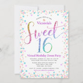 Rainbow Glitter Confetti Virtual Sweet 16 Birthday Kaart (Voorkant)