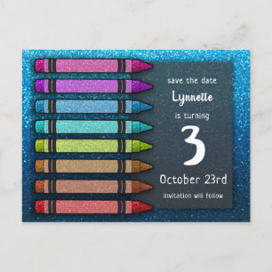 Rainbow Glitter Crayon Cute Save the Date Birthday Aankondigingskaart