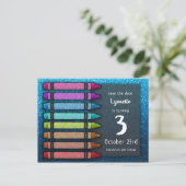 Rainbow Glitter Crayon Cute Save the Date Birthday Aankondigingskaart (Staand voorkant)