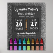 Rainbow Glitter Crayon First Birthday Baby shower Poster (Voorkant)