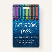 Rainbow Glitter Crayons Teacher Bathroom Hall Pass Badge (Achterkant)