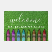 Rainbow Glitter Crayons Teacher Classroom School Deurmat (Voorkant)