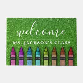Rainbow Glitter Crayons Teacher Classroom School Deurmat