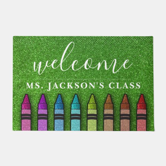 Rainbow Glitter Crayons Teacher Classroom School Deurmat (Voorkant)