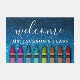 Rainbow Glitter Crayons Teacher Classroom School Deurmat