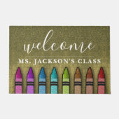 Rainbow Glitter Crayons Teacher Classroom School Deurmat (Voorkant)