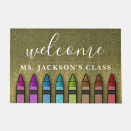 Rainbow Glitter Crayons Teacher Classroom School Deurmat