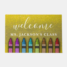 Rainbow Glitter Crayons Teacher Classroom School Deurmat