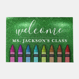 Rainbow Glitter Crayons Teacher Classroom School Deurmat