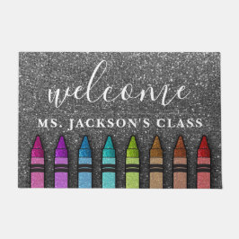 Rainbow Glitter Crayons Teacher Classroom School Deurmat