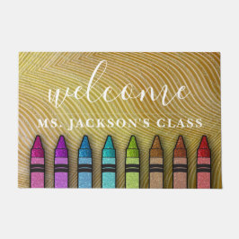 Rainbow Glitter Crayons Teacher Classroom School Deurmat