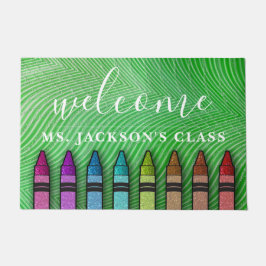 Rainbow Glitter Crayons Teacher Classroom School Deurmat