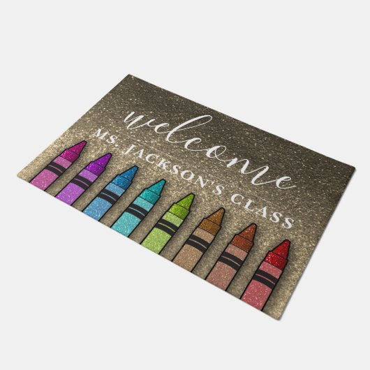 Rainbow Glitter Crayons Teacher Classroom School Deurmat (Schuin)
