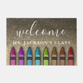 Rainbow Glitter Crayons Teacher Classroom School Deurmat (Voorkant)