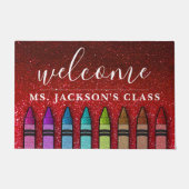 Rainbow Glitter Crayons Teacher Classroom School Deurmat (Voorkant)
