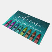 Rainbow Glitter Crayons Teacher Classroom School Deurmat (Schuin)