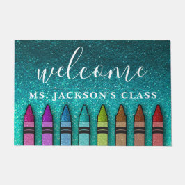 Rainbow Glitter Crayons Teacher Classroom School Deurmat