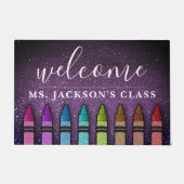 Rainbow Glitter Crayons Teacher Classroom School Deurmat (Voorkant)