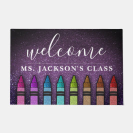Rainbow Glitter Crayons Teacher Classroom School Deurmat