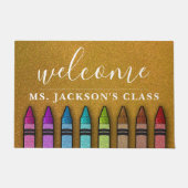 Rainbow Glitter Crayons Teacher Classroom School Deurmat (Voorkant)